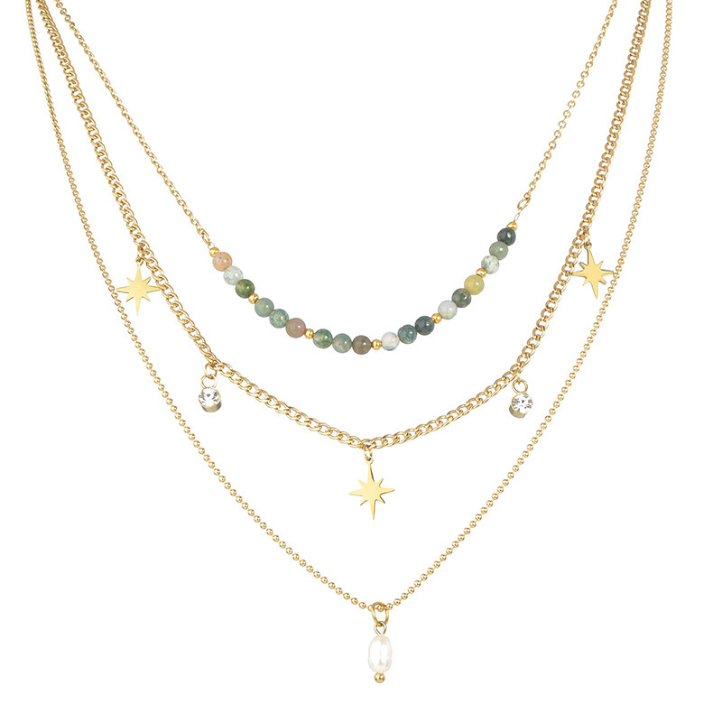 perle multicouche toile collier de perle personnalit acier inoxydable empilage chane de clavicule bijouxpicture1
