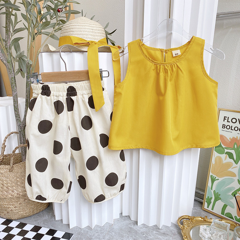 Girls' Vacation Style Suit Summer New Baby Girl Casual Fashion Vest Pants Suit Comes with Hat Rx1911