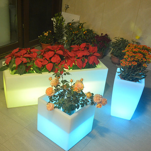 Led Luminous Square Flower Pot Lamp Garden Scenic Area Decoration Flower Pot Garden Planting Flower Trough Creative Flower Pot