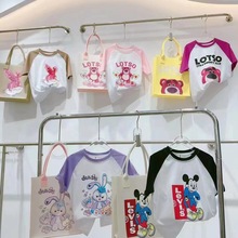 【DH】2023新款爆款兒童中童純棉T恤可愛卡通帶包包男童女寶寶T恤
