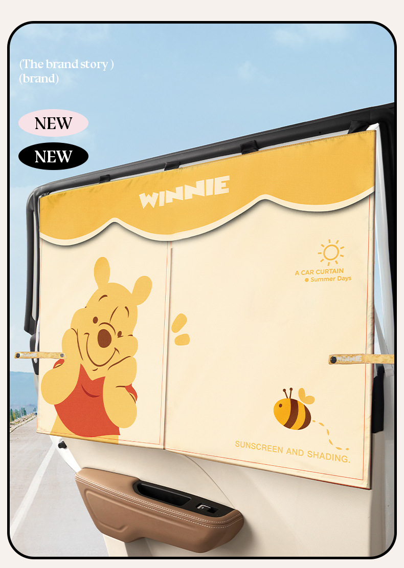 Strawberry Bear Car Curtain Sunshade Magnetic Mosquito Net Double-Layer Mesh Curtain Sun Protection Heat Insulation Blackout Curtain
