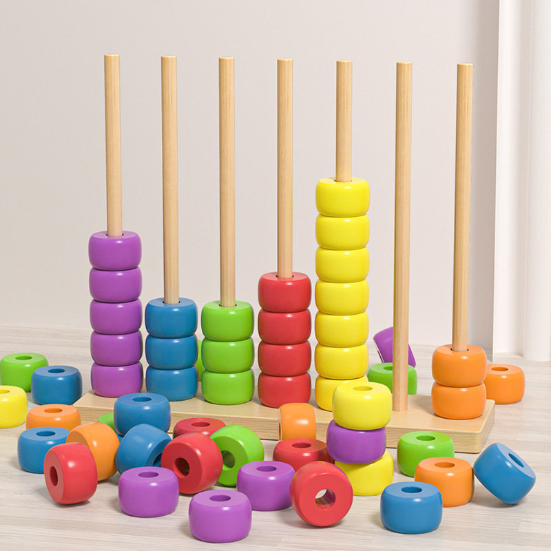 Madera colorida cuentas de educación temprana marco de cálculo de color contra toque divertido jardín de infantes entrenamiento de bebés juguetes de puzzle