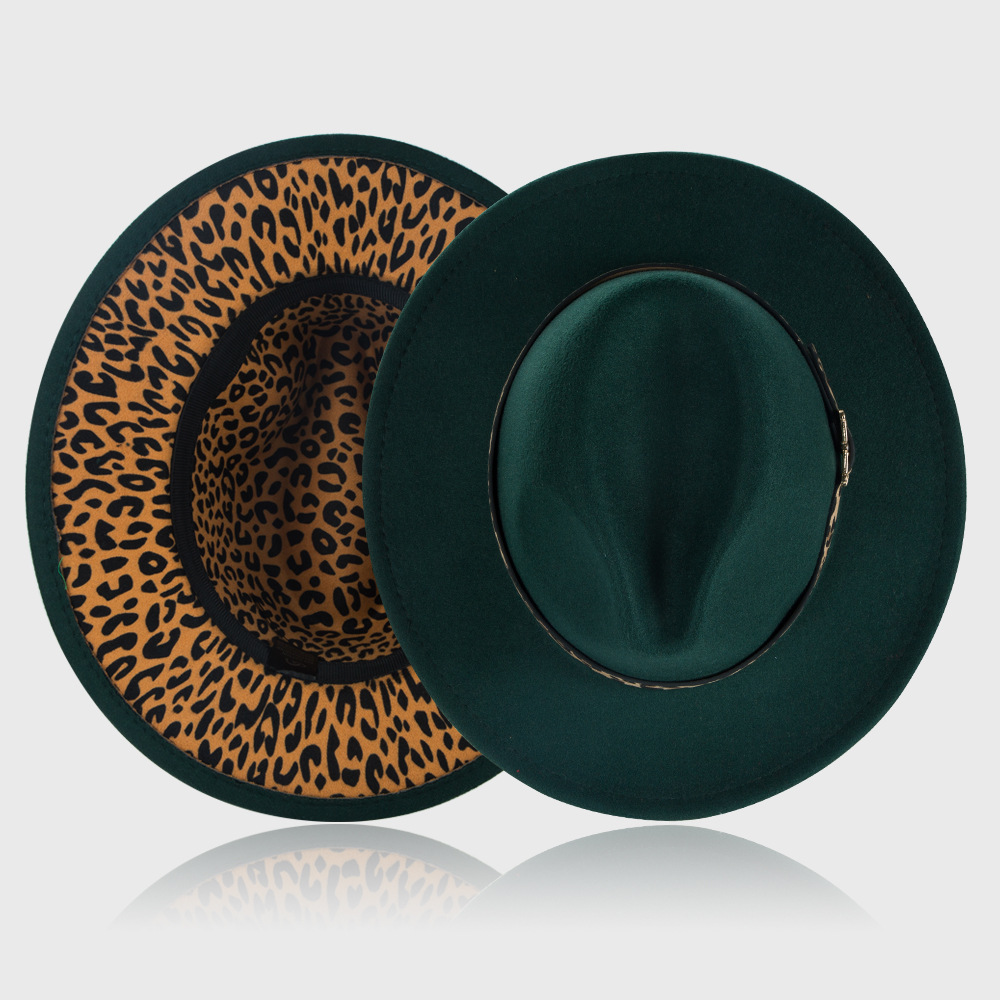 New Woolen Hats Leopard Print Leather Buckle Accessories Felt Jazz Hat display picture 2