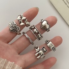 复古百搭爱心戒指女个性时尚S925镀银开口指环ins小众创意食指戒