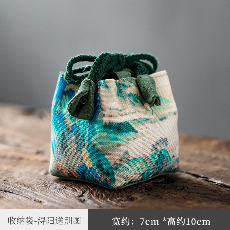 Ganador de algodón engrosado y cáñamo Master Cup bolsa de almacenamiento de una sola taza de viaje taza portátil taza de té juego de té taza de té pequeña bolsa de tela