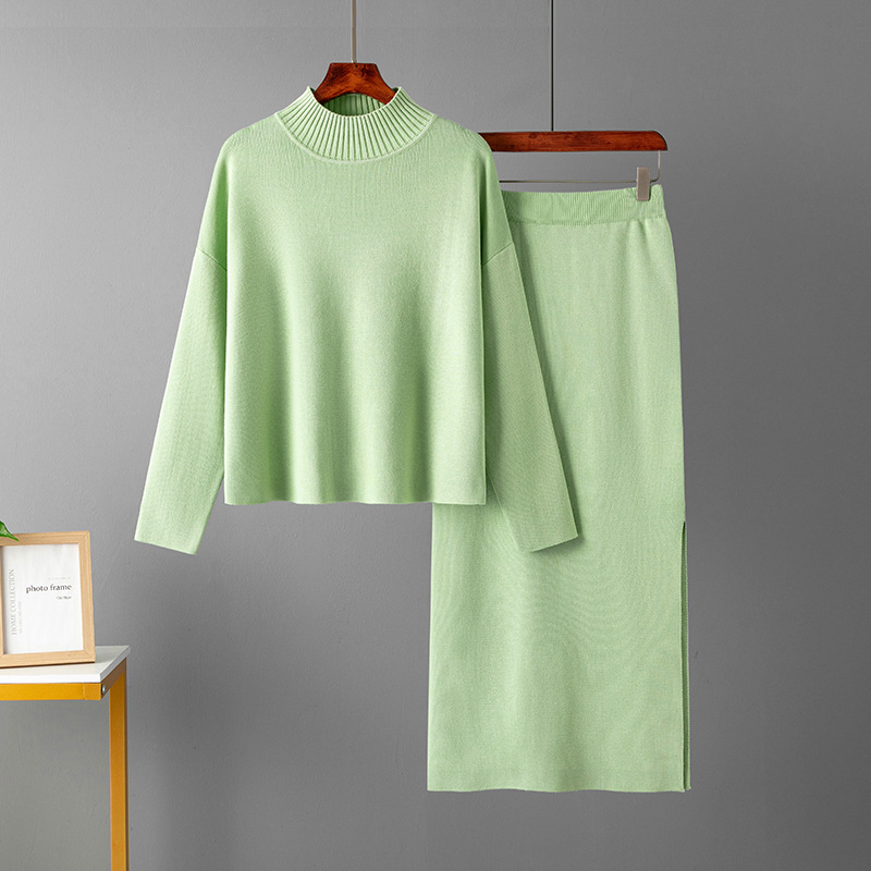Vêtements pour femmes vêtements pour femmes 2023 automne nouvelle mode décontractée jupe longue costume deux pièces pull en gros_voghion.com
