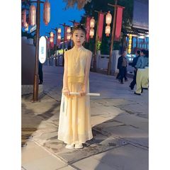女の子の国風半袖セット夏2025新型中大童新中国式刺繍漢服ワイドパンツ2点セット