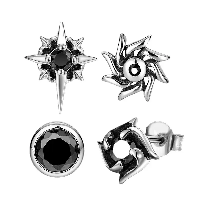 跨境直播批发北极星镶钻四季耳钉男款潮流个性时尚简约仿泰银女士