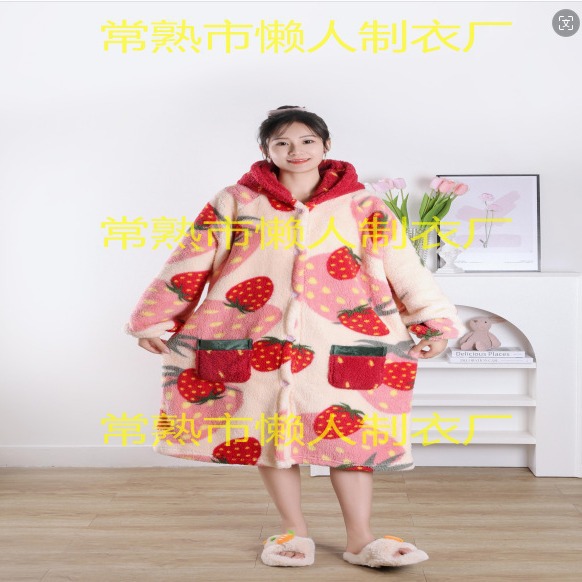 2023 nuevo coral vellón popular dulce fresa engrosada traje desgaste del hogar ventas directas de la fábrica una pieza