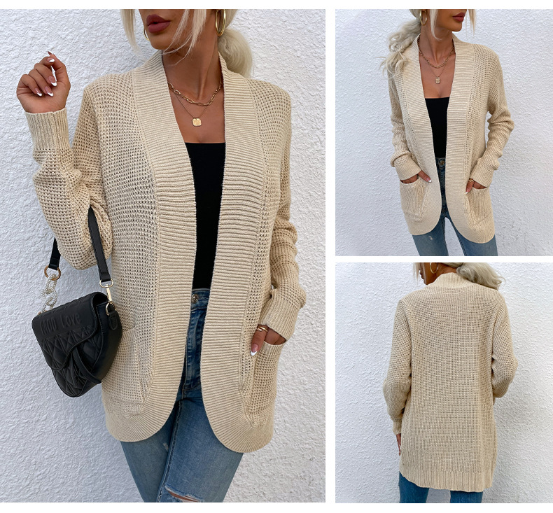 dobladillo bolsillos curvados cardigan de punto nihaostyles ropa al por mayor NSMMY90306