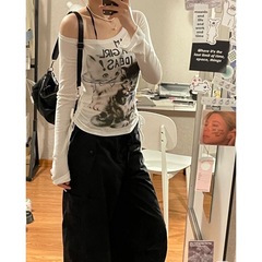 美的离谱啊！早秋新款抽绳防晒罩衫甜辣妹一字肩长袖空调衫t恤ins