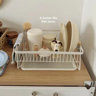 *Fish Store* Japanese Simple White Bowls, Plates, Cups, Tableware Storage Rack, Iron Wooden Handle Drain Rack