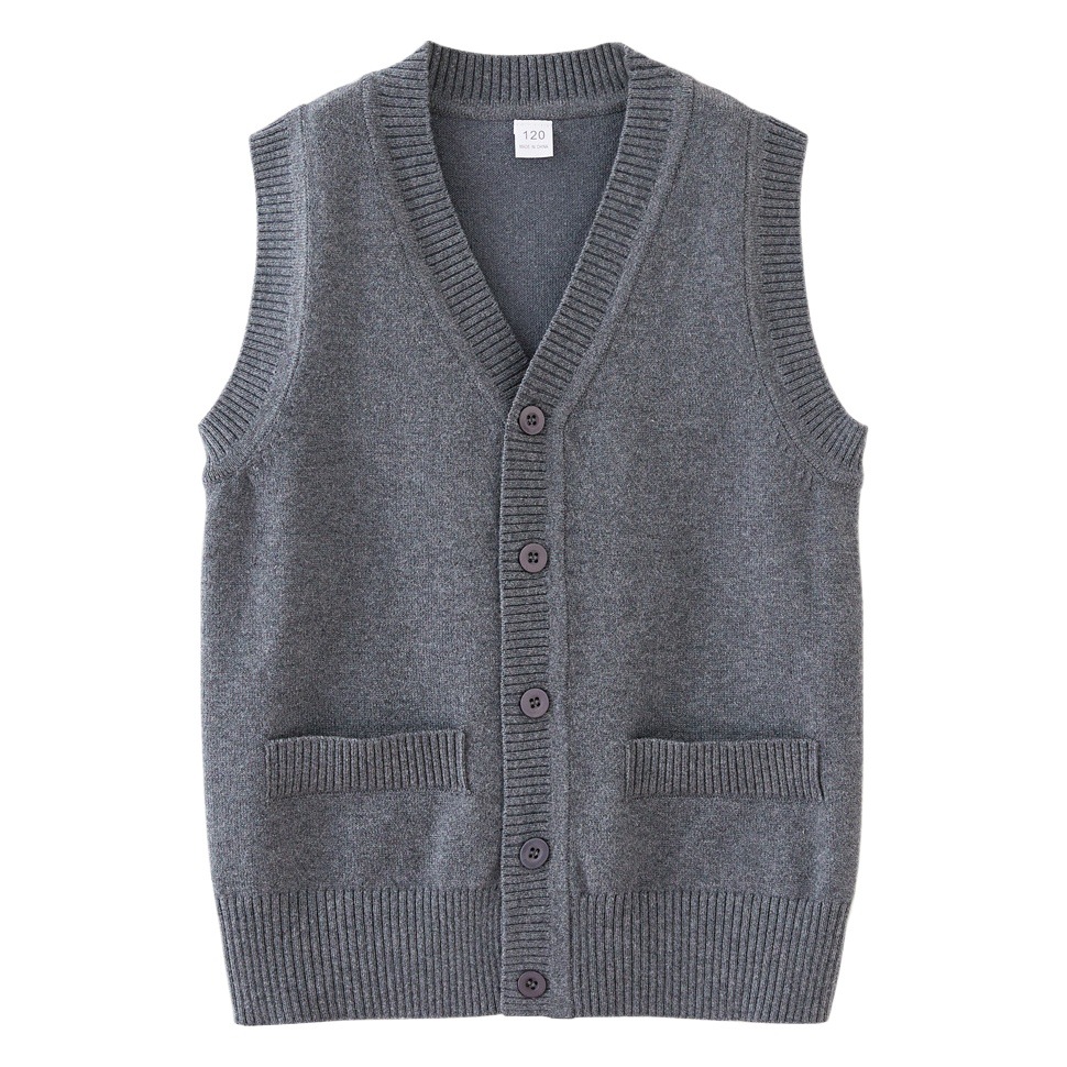 Transfronterizo europeo y americano Bolsillo falso niños y niñas Chaleco de punto Chaqueta de punto medio y grande suéter de los niños chaleco uniforme escolar al por mayor