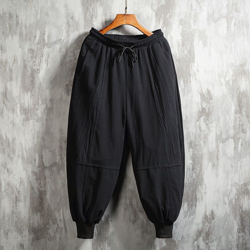 Pantalones casuales de primavera y verano para hombres, pantalones harem de lino de algodón de pierna ancha, pantalones harem, pantalones de linterna ajustados para hombres de tendencia suelta