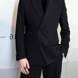 春秋季冷淡系高级西服男韩版休闲轻奢设计感商务黑色西装外套上衣