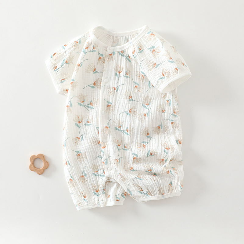 Anyang baby children's clothing baby jumpsuit category a pure cotton gauze climbing clothing baby pajamas fresh summer thin short sleeve