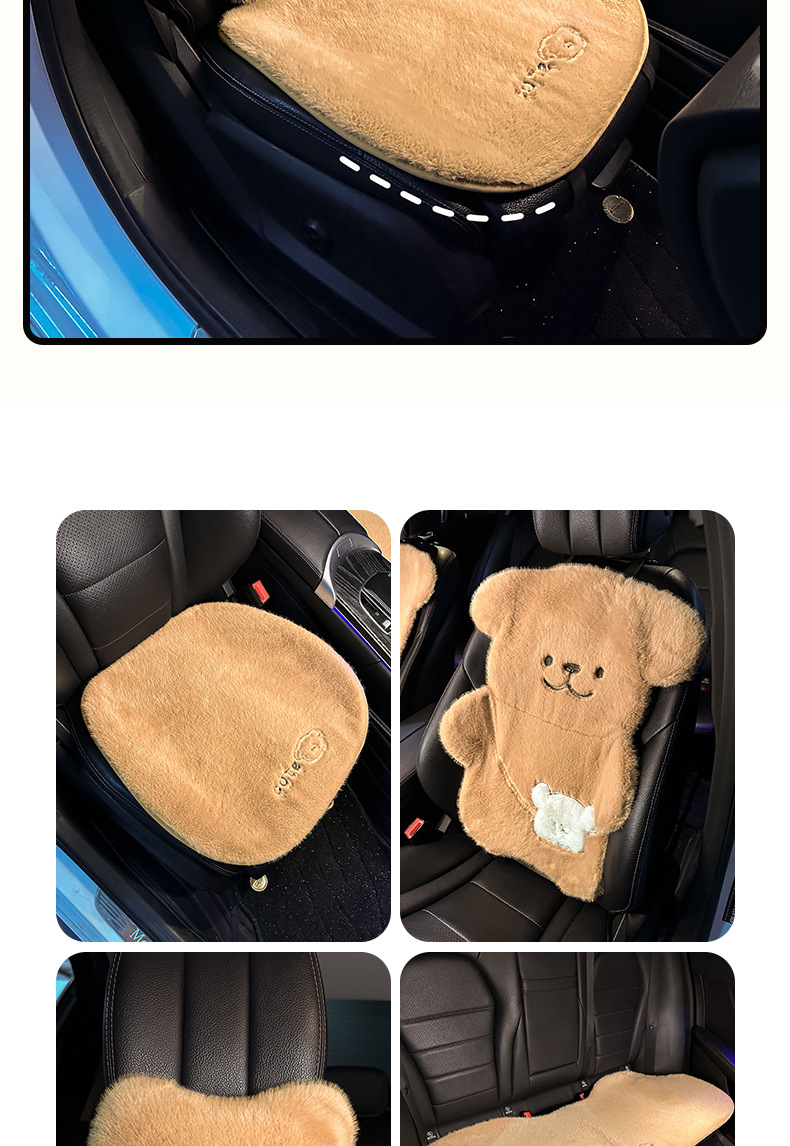 New Thickened Car Plush Anti-Freeze Seat Cushion Winter Thickened Cartoon Bear Seat Cover Winter Warm Half-Pack Seat Cushion