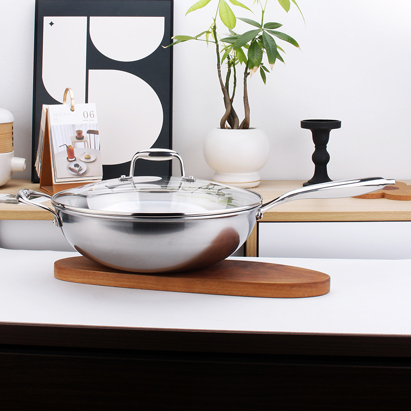 [Contador] COOKONE18/10 wok de acero inoxidable 30cm para el hogar de cinco capas de acero sin recubrimiento wok antiadherente