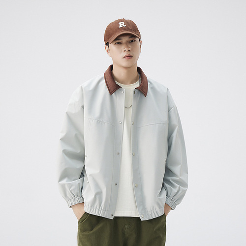 Jacket for boys with stand-up collar, trendy casual retro-style loose and versatile top garment for spring and autumn.