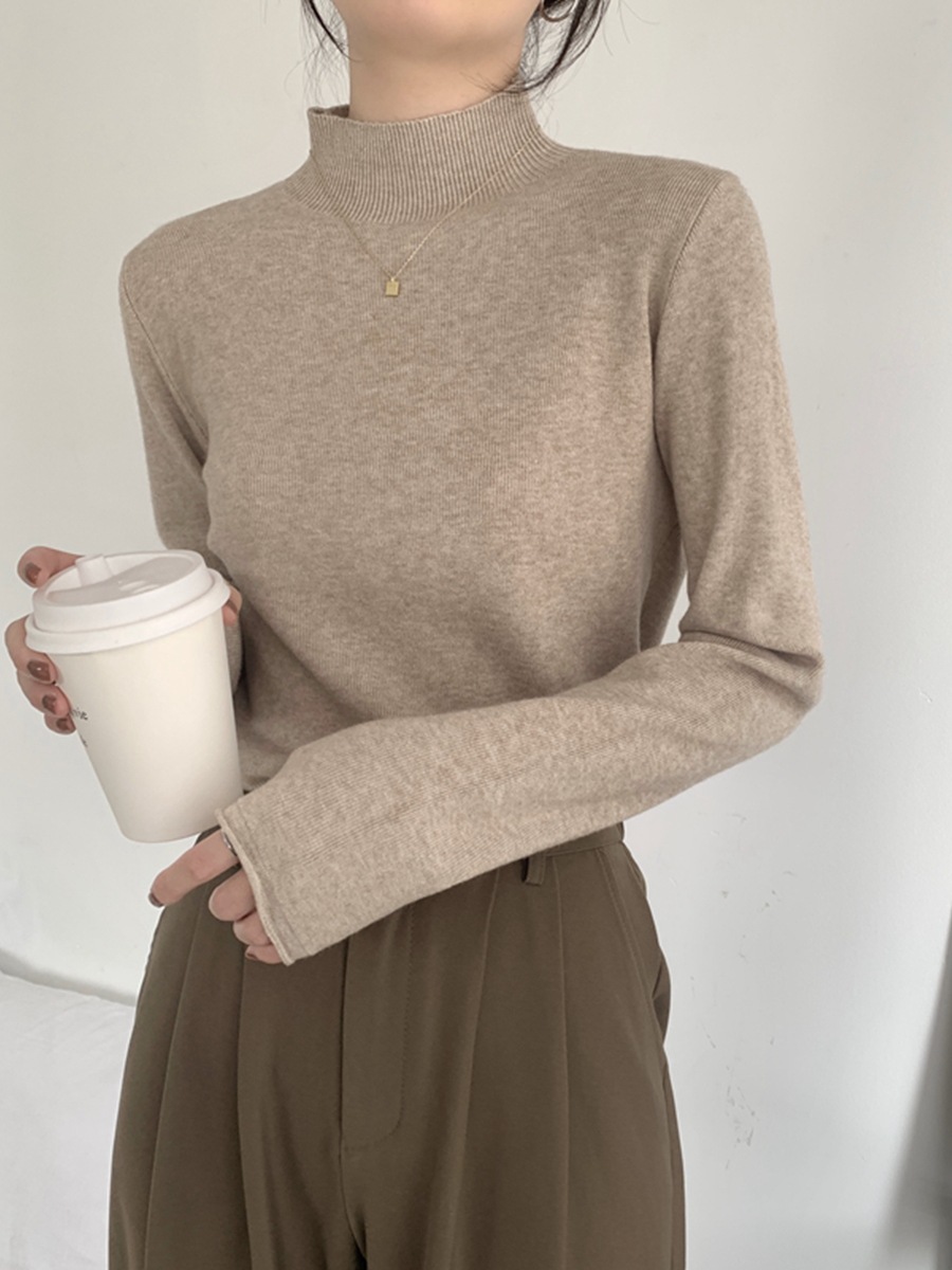 气质半高领内搭早春秋冬季2025宽松软糯针织毛衣女韩版打底衫上衣