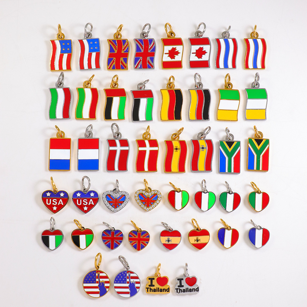 New cross-border oil-drip stainless steel pendants with national flags, USA, UK, Canada, Germany flag pendant accessories wholesale