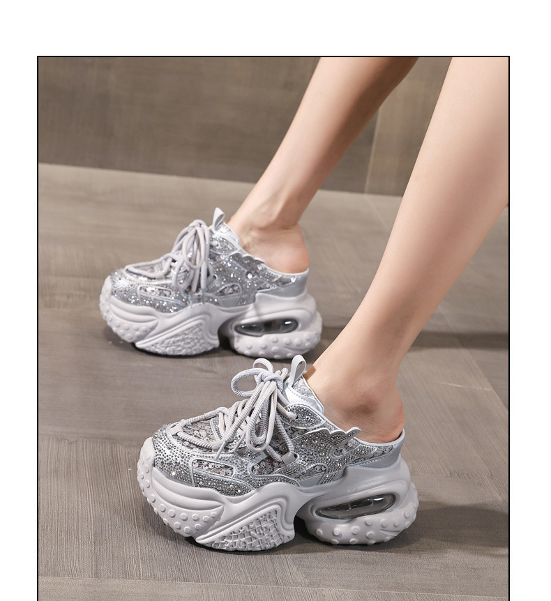 Dép sandal nữ đế dày tăng chiều cao phong cách thể thao mùa hè — màu trắng, bạc chi tiết 12