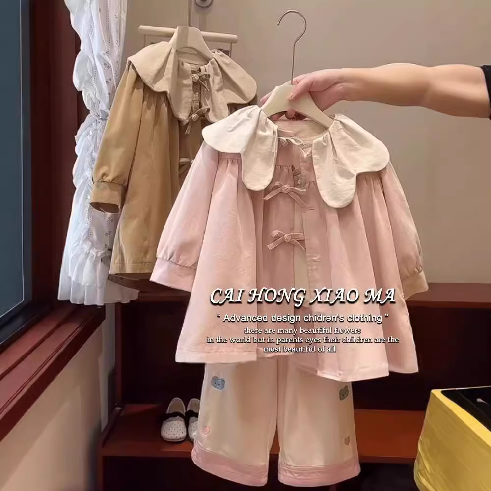 Abrigo infantil de otoño 2025, nuevo abrigo de niñas, niñas, bebés, dulces y lindos petalos, abrigo de cuello
