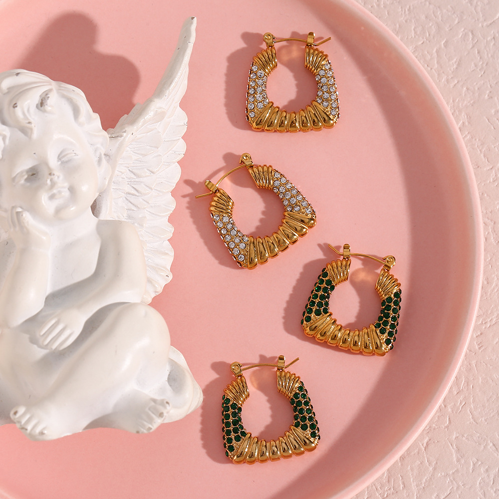 Fashion U Shape Stainless Steel Plating Inlay Zircon Hoop Earrings 1 Pair