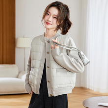 2025年冬季新品韩版时尚毛衣拼接棉服外套女洋气纽扣短款圆领棉衣