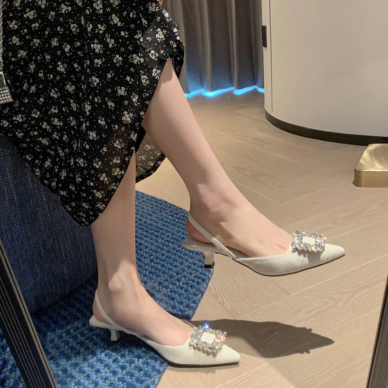 The Wizard of oz New Summer Style Square Buckle Rhinestone Pointed Toe Backless High-Heeled Sandals for Women with One-Strap Closed-Toe Design The Wizard of oz New Summer Style Square Buckle Rhinestone Pointed Toe Backless High-Heeled Sandals for Women with One-Strap Closed-Toe Design