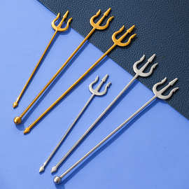 创意304不锈钢海王水果叉长柄搅棒棒家用水果签甜品叉不锈钢叉子