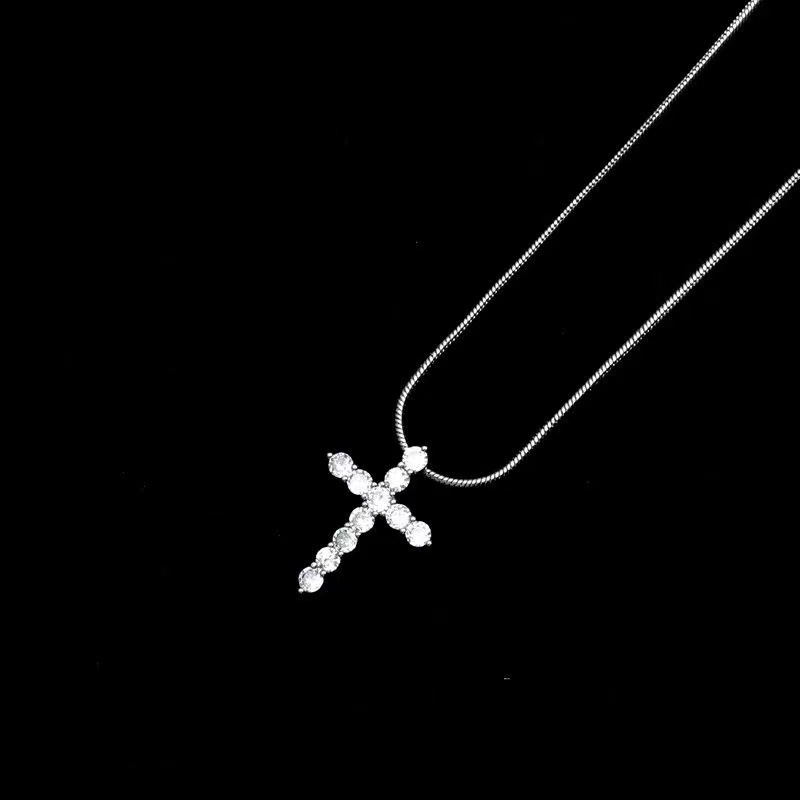 Full Diamond Cross Snake Bone Chain Necklace Boys Hip Hop Style Niche Design High-grade Sense Couple's Cold Clavicle Chain
