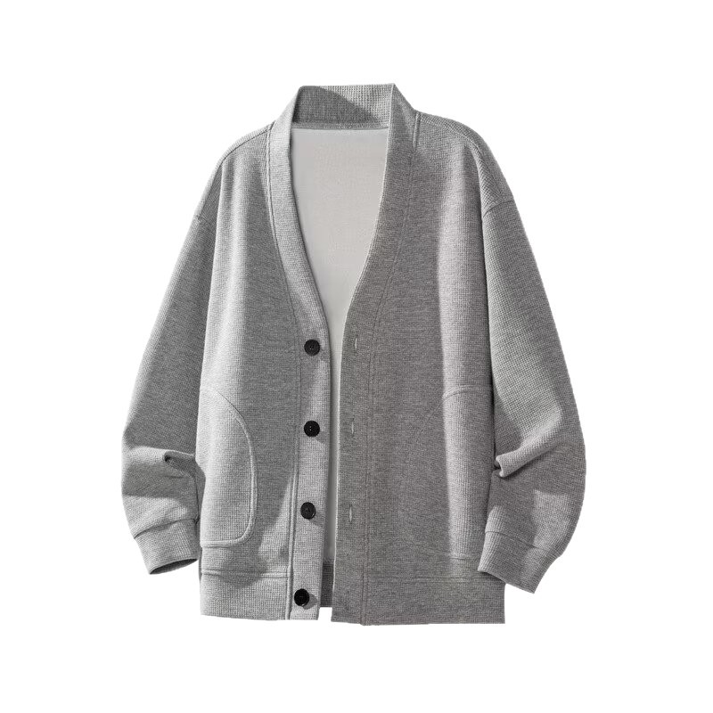 Cardigan de cuello en V chaqueta waffle suéter hombre delgado más veludo engrosado otoño invierno perezoso fábrica transfronteriza superior al por mayor