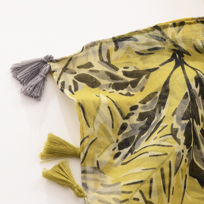 Amazon transfronterizo Comercio exterior Venta caliente hoja de plátano amarillo bufanda mujer retro larga bufanda de algodón y lino sensación bufanda