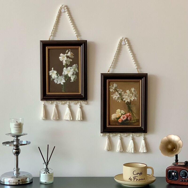 New Chinese-Style Retro Bead Curtain Photo Frame, Lautur Oil Painting Decorative Painting for Dining Room, Bedroom, Headboard, Sofa Background Wall Hanging
