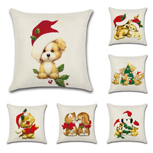 抱枕套亚马逊跨境专供亚麻圣诞节日可爱卡通庆典款居家客厅靠枕套