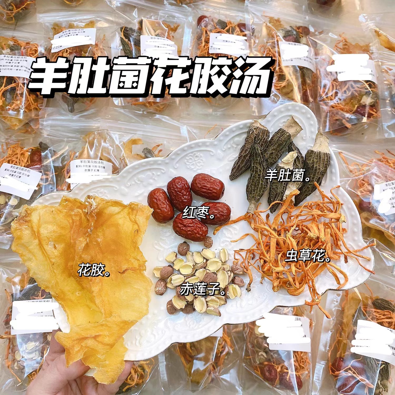 羊肚菌花胶汤红枣虫草花莲子对肠胃好温和汤包广式靓汤懒人汤包