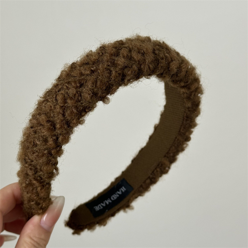 Faixa de cabeça de lã de pelúcia xadrez outono e inverno fada beleza alto sentido alto caveira topo peludo rosto lavagem grampo de cabelo faixa de cabeça acessórios para cabelo_voghion.com