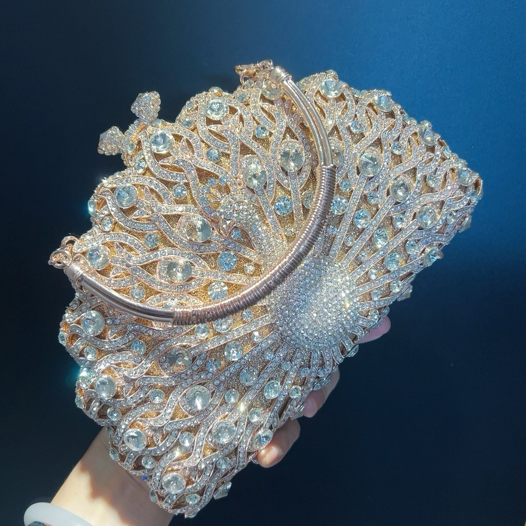Pavilón grande bolso de cena con diamantes bolso de diamante de lujo bolso de mano de banquete europeo y americano bolso de embrague de mujer