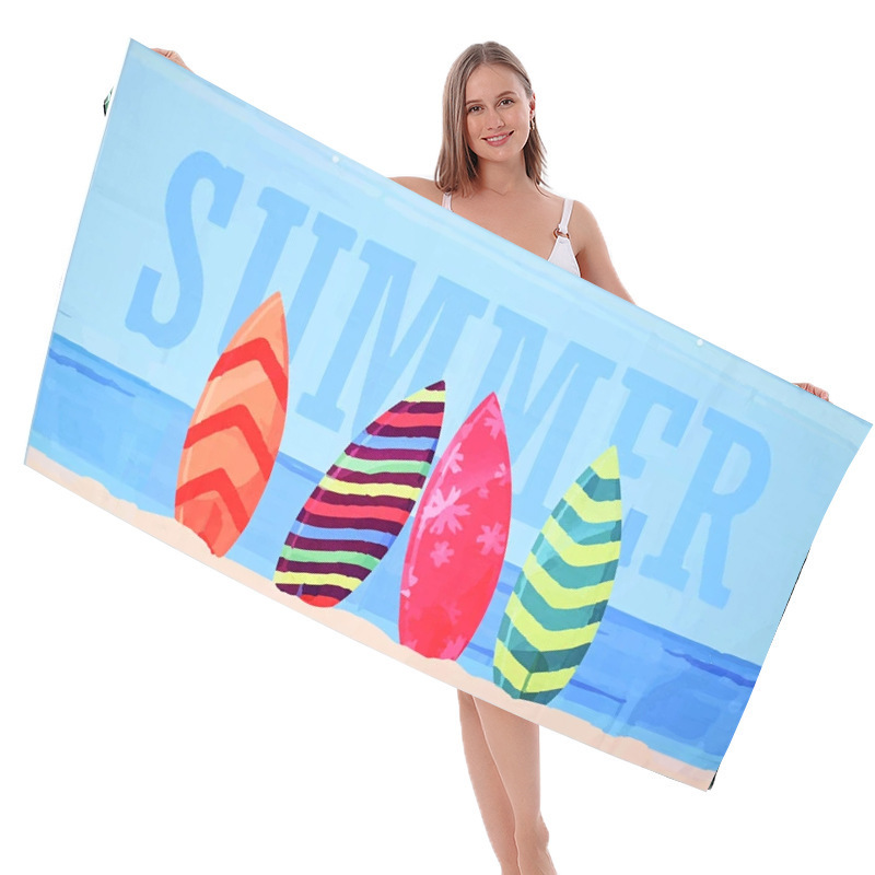 Manufacturer's Double-Sided Velvet Bath Towel Heat Transfer Sports Swimming Stowable Shawl Buckle Printed Beach Towel