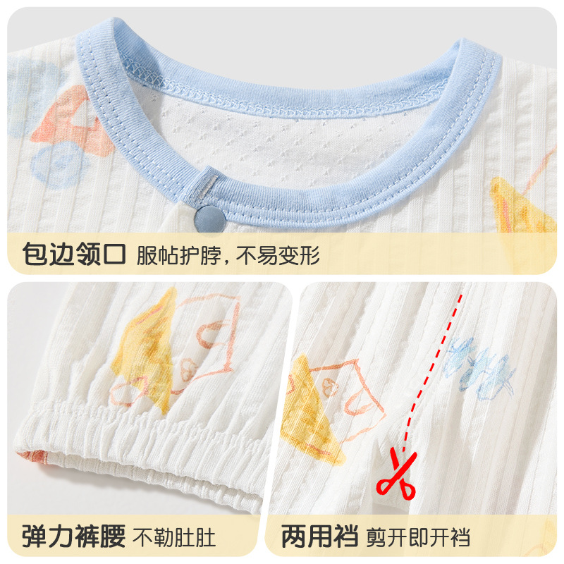 Pajamas infantiles de verano, ropa dividida delgada, 1 año, 2 niños y niñas, mangas largas, ropa de verano para bebés