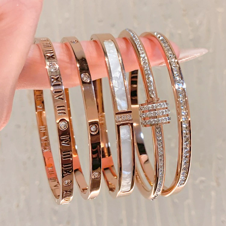 Golden women's bracelet stainless steel, zirconium, jewelry, accessory, pink gold, high-end, light luxury style