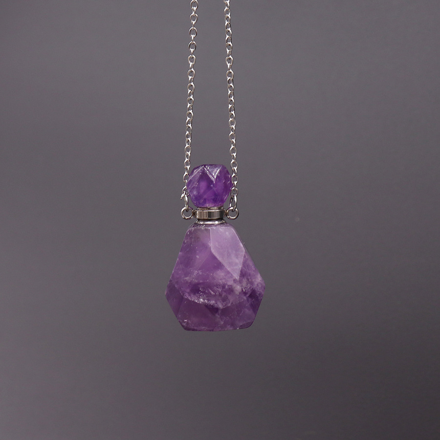 Comercio exterior Venta caliente fluorita Piedra Natural cristal botella de perfume collar Cadena de acero inoxidable botella de perfume collar de cristal al por mayor