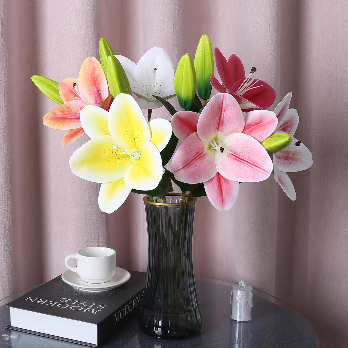Simulación impresión 3D, sensación de película, lirio de varilla larga, hogar, hotel, decoración floral, flor falsa, lirio de simulación
