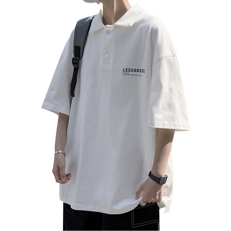 Camiseta de manga corta para hombre primavera y verano estilo Hong Kong ins marca de moda camisa de polo suelta de solapa CARTA DE TODO fósforo más tamaño camiseta