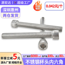 厂家直销304不锈钢杯头内六角细牙螺丝M3M12圆柱头滚花机牙螺钉