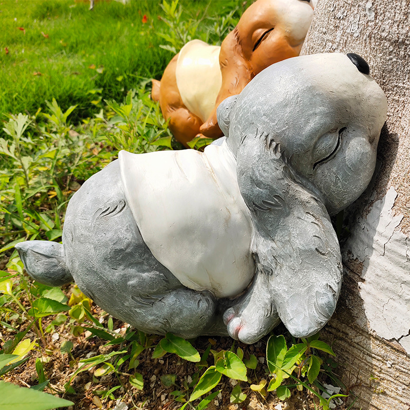 Jardín al aire libre dibujos animados dormir conejo decoración jardinería jardín artesanía paisajismo sketch animal estatua