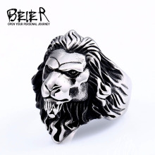 beier外贸不锈钢霸气狮子男士戒指批发 跨境潮男时尚动物钛钢指环