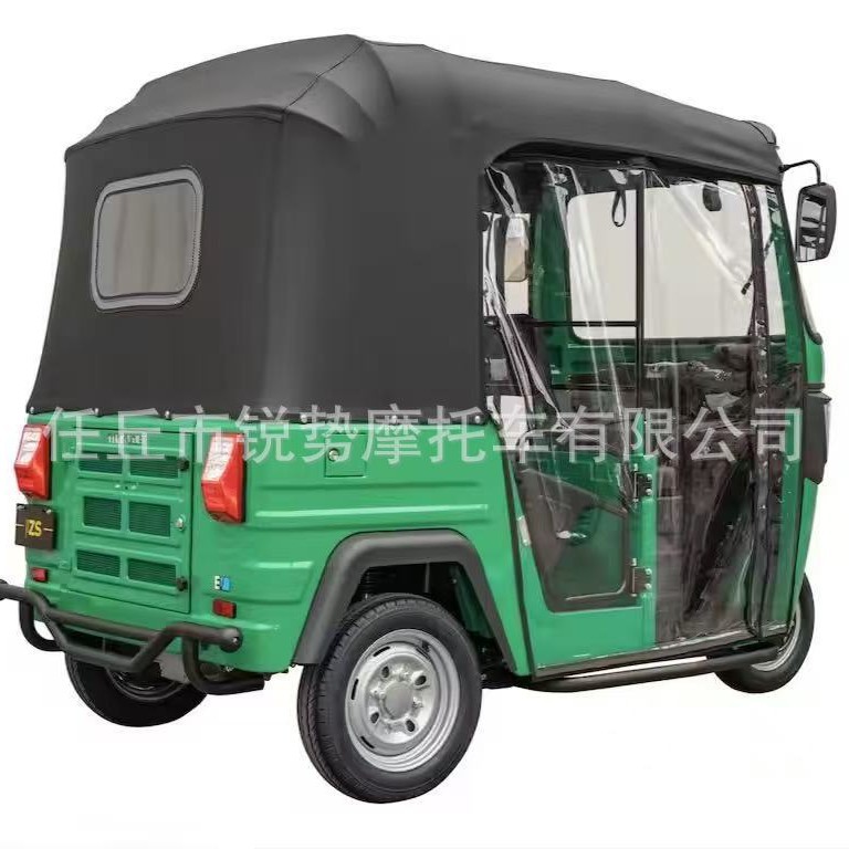 Fuel-Powered Tricycle, Black Passenger-Drawn Vehicle, Tourist-Trucked Vehicle for Passenger Transport in Scenic Areas, Gasoline-Powered Tricycle