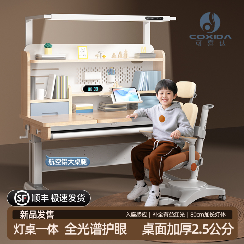 German Coxida Kidsren's Study Table, Primary and Secondary School Students' Desk, Kidsren's Writing Desk and Chair Set, Light and Desk Integrated